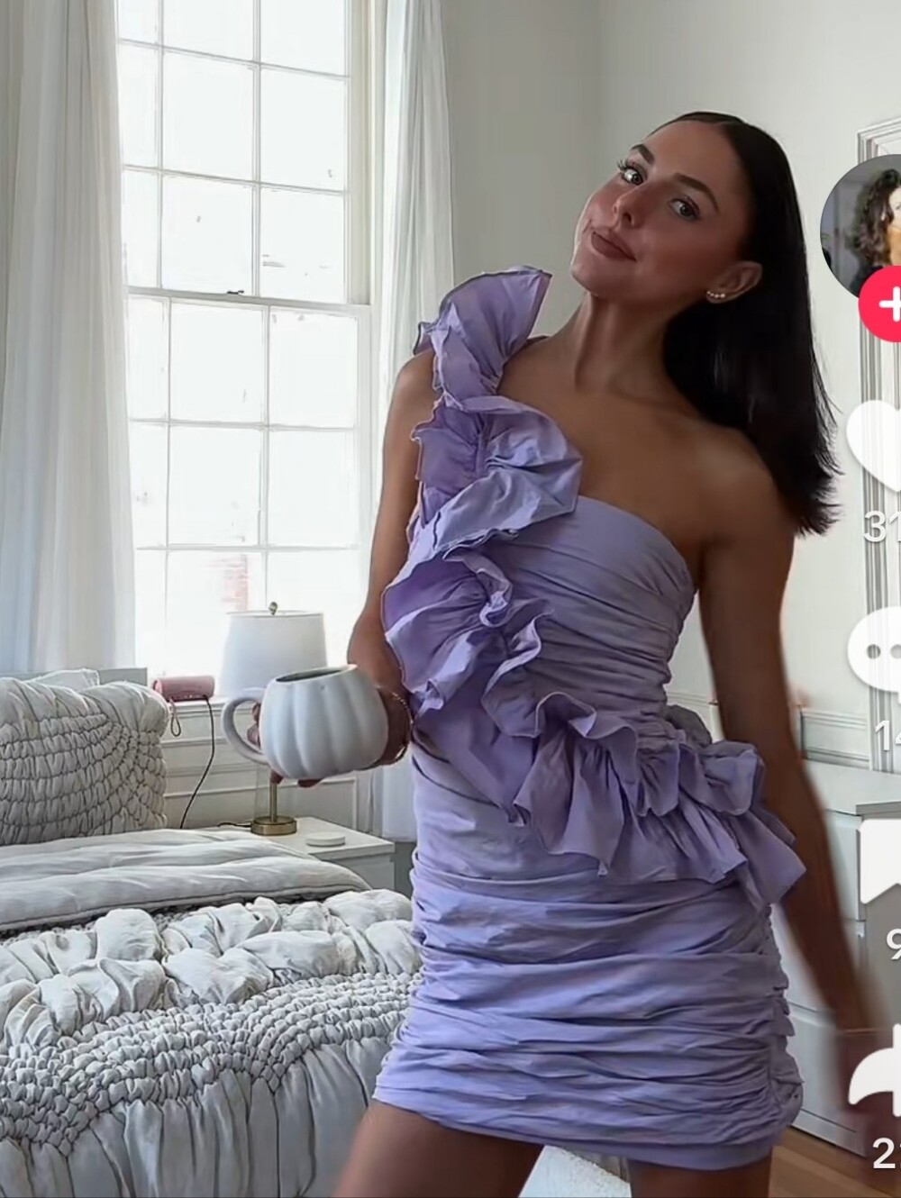 BHLDN Ollie One-Shoulder Ruffle Mini Dress in lavender
